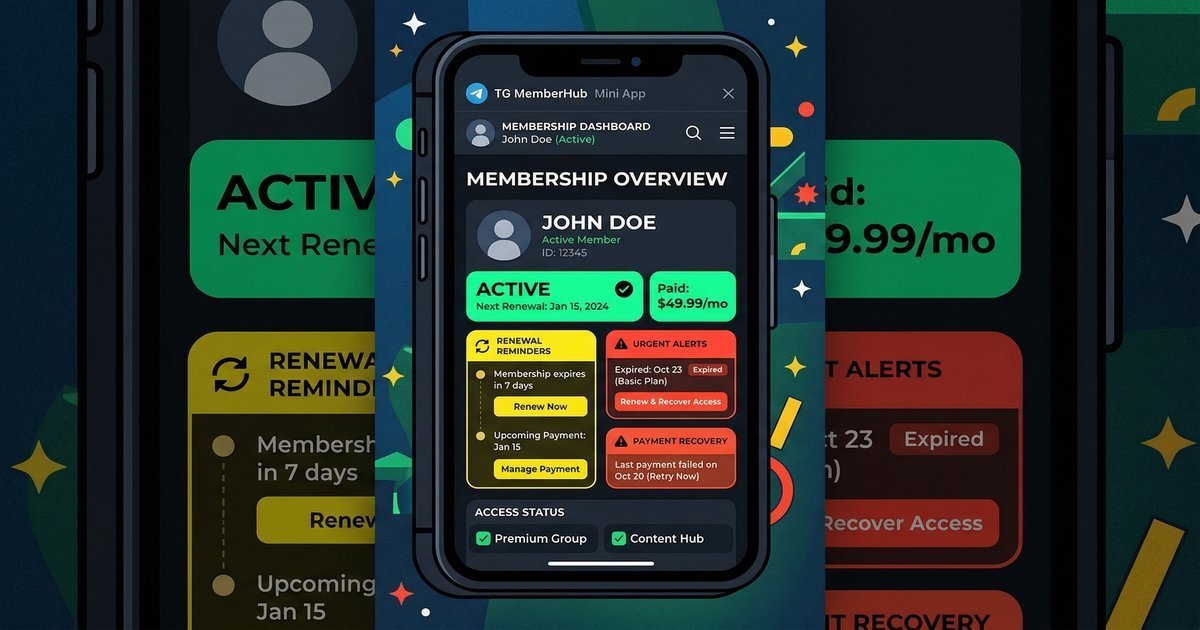 Paprika Telegram Mini App dashboard showing channel management, fan approvals, and payment recovery — all inside Telegram